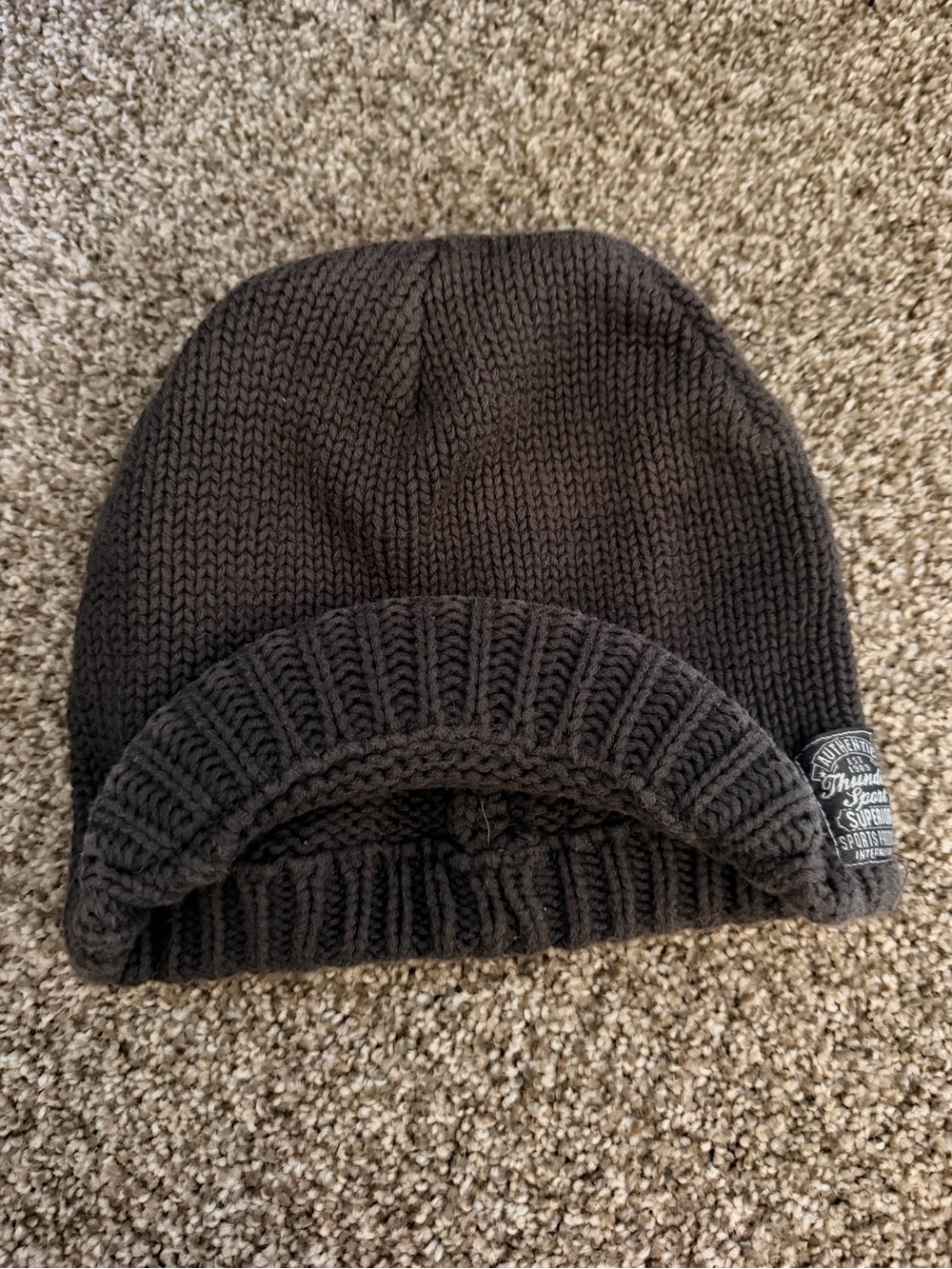 Dark Grey Knit Beanie Hat with Brim